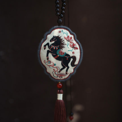 花寄 生肖黑马香囊刺绣diy手工材料包自制平安车挂件香包新年礼物