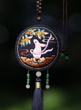 花寄 月兔手工diy刺绣香包材料包生肖项链平安车挂香囊新年礼物