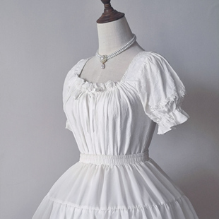 小月季Lolita内搭原創設計法式方领短袖宽松泡泡袖夏天可爱小上衣