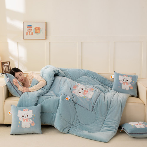 抱枕被子两用车载a类婴儿绒午睡靠垫毯子冬天加厚二合一枕头被子