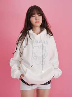 粉红蘑菇hellokitty烫钻连帽卫衣女秋冬vintage千禧风复古y2k上衣