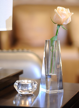 欧式水晶小花瓶小蜡烛台 酒店餐桌办公桌窗台装饰摆件
