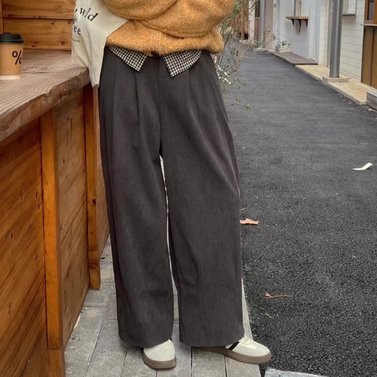 美式奶奶裤新款复古酱红色灯芯绒九分裤女日系百搭宽松阔腿裤子