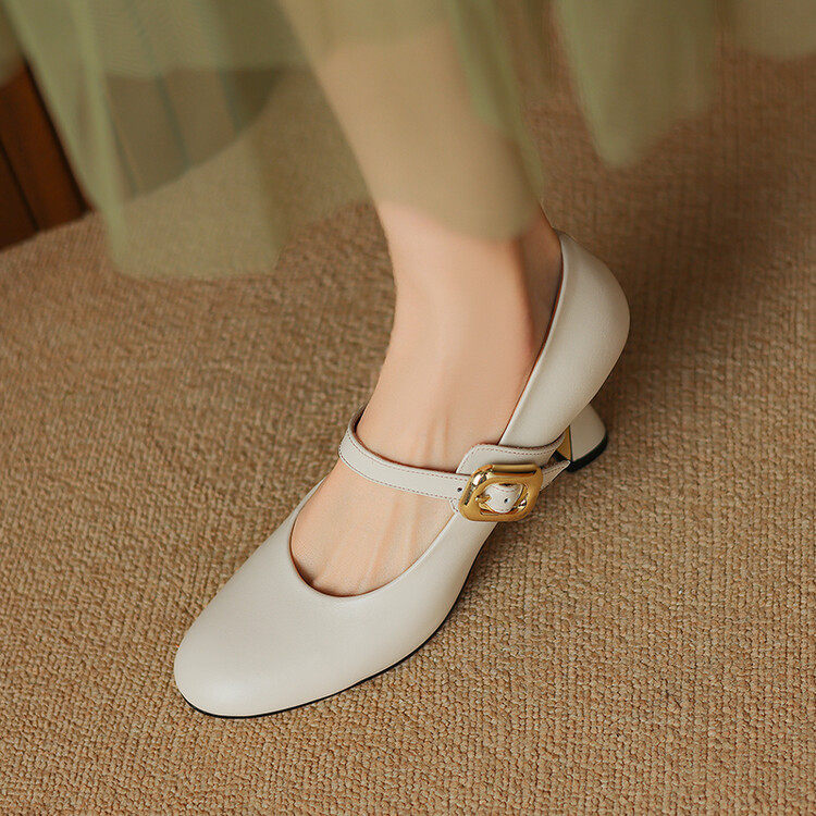 时尚高跟鞋女2026春夏款圆头一字带单鞋小白鞋配裙子阔腿裤细跟鞋,女鞋,深口单鞋,淘宝优惠券,粉丝福利购,淘宝优惠卷