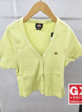 Dickies黄色纯棉V领夏季女士休闲针织时尚短袖T恤DK012989H141