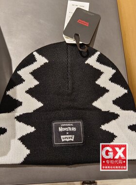 正品Levis李维斯新款Monsters黑色联名男女同款针织帽D7282-0001
