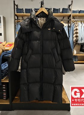 专柜正品Levis李维斯女士长款加厚黑色连帽羽绒服 002QB-0000