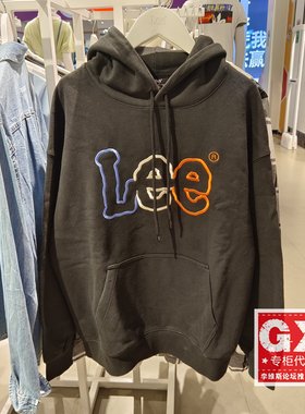 正品Lee韩国设计款宽松连帽Logo黑色卫衣LUT006406203185-A04846