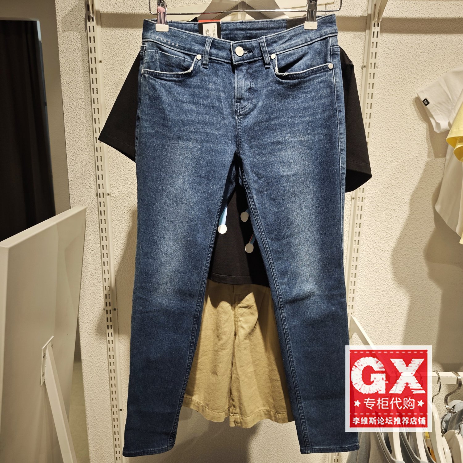 Lee女装 418优形丹宁中腰紧身毛边深蓝色九分牛仔裤LWN4183YQ34X