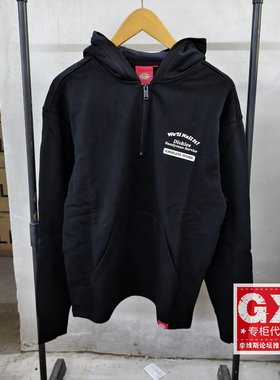正品Dickies 男圆领黑色印花休闲宽松连帽时尚卫衣DK012563BLK1