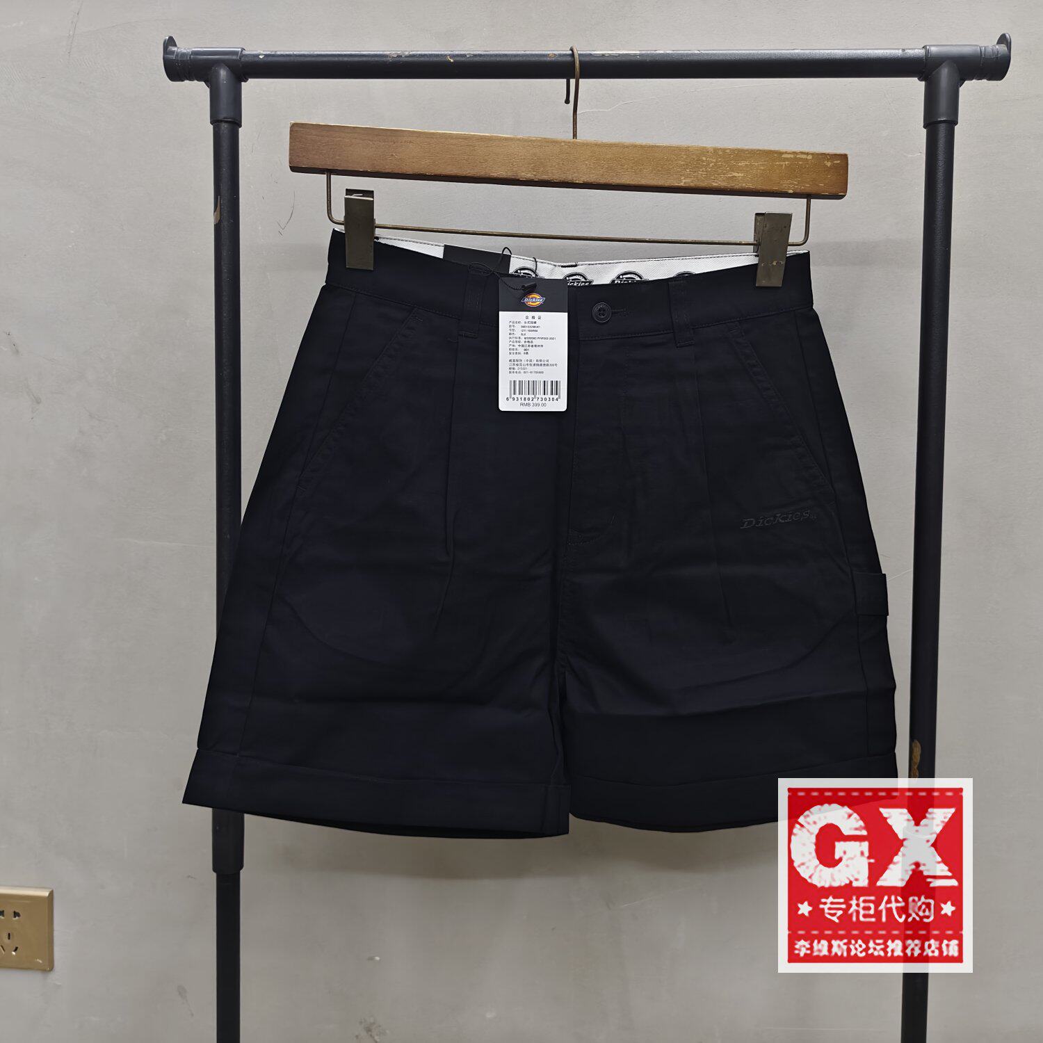 专柜正品DICKIES女黑色纯棉时尚休闲裤直筒休闲短裤DK010329BLK1