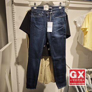 Lee女装 418优形丹宁中腰紧身毛边深蓝色九分牛仔裤LWN418AP48CD