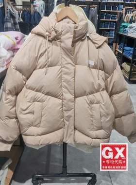 正品Levis李维斯冬季土黄色女士宽松版连帽保暖羽绒服A3256-0002