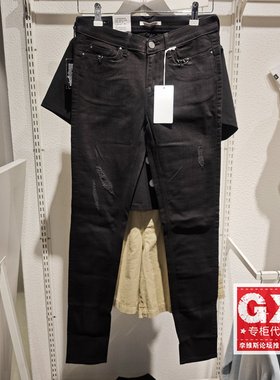 专柜正品Lee 400提臀女黑色贴身小脚破洞时尚牛仔裤L12400AP69HQ