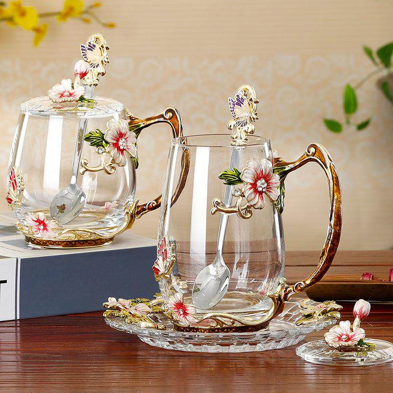 Enamel Flower cup Readily Water cup glass household European style coffee glass Gift box packagingin the Tableware , Coffee , Mug  category - from Buy2taobao.com to provide professional Taobao agent buy service