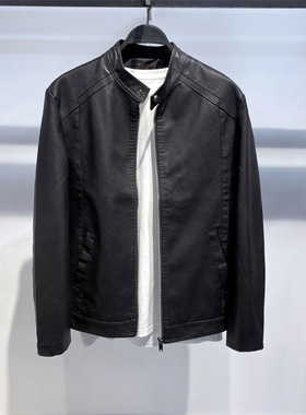 新款春秋男装立领皮衣时尚修身商务皮夹克男士PU机车皮衣 GTPU603