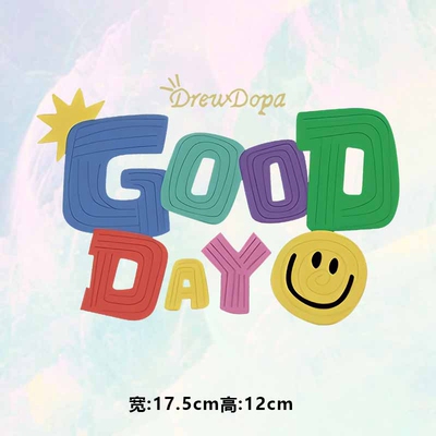烫画图案新款时尚goodday彩色字母笑脸烫画贴印花衣服热转印白墨