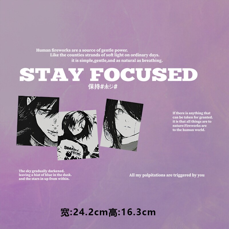 潮牌stayfocus三张动漫女照片图案烫画时尚印花衣服白墨贴纸