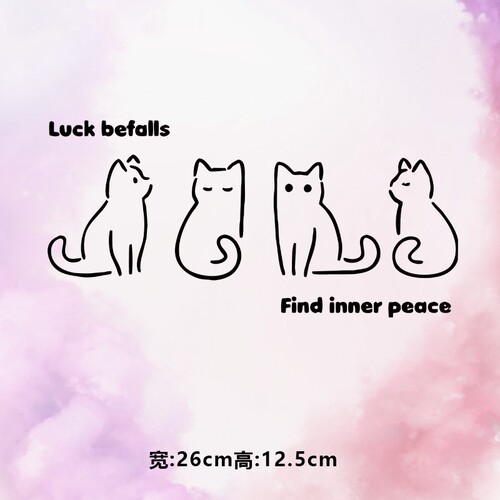 潮牌luckbe线条猫字母图案烫画贴时尚印花衣服贴热转印白墨贴纸