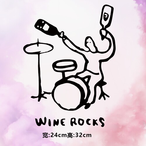 潮牌WINEROCKS线条人敲锣打鼓图案烫画贴时尚印花衣服贴纸
