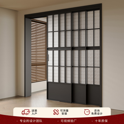 法式铝合金厨房推拉门三联动阳台衣柜楼梯口隔断门吊轨平移玻璃门