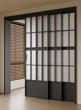 法式铝合金厨房推拉门三联动阳台衣柜楼梯口隔断门吊轨平移玻璃门