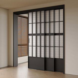 法式铝合金厨房推拉门三联动阳台衣柜楼梯口隔断门吊轨平移玻璃门