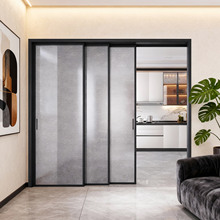 定制厨房推拉门三联动吊轨阳台平移门铝镁合金夹丝复古隔断玻璃门