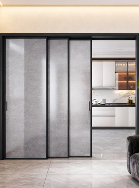 定制厨房推拉门三联动吊轨阳台平移门铝镁合金夹丝复古隔断玻璃门
