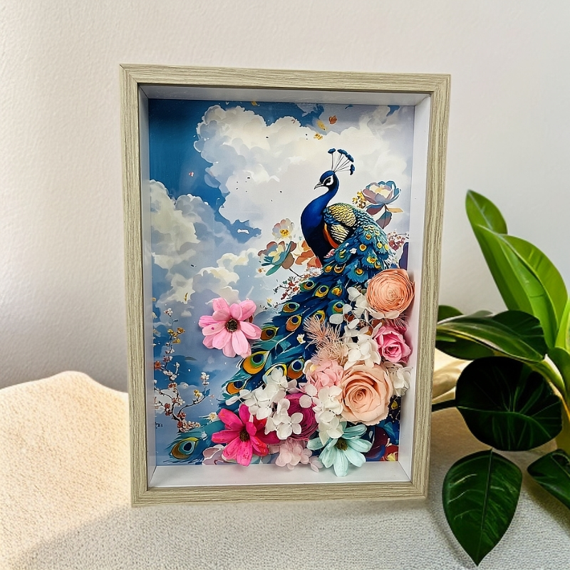 永生花孔雀立体相框手工创意装饰画真花家居摆件送女友送闺蜜礼物图片