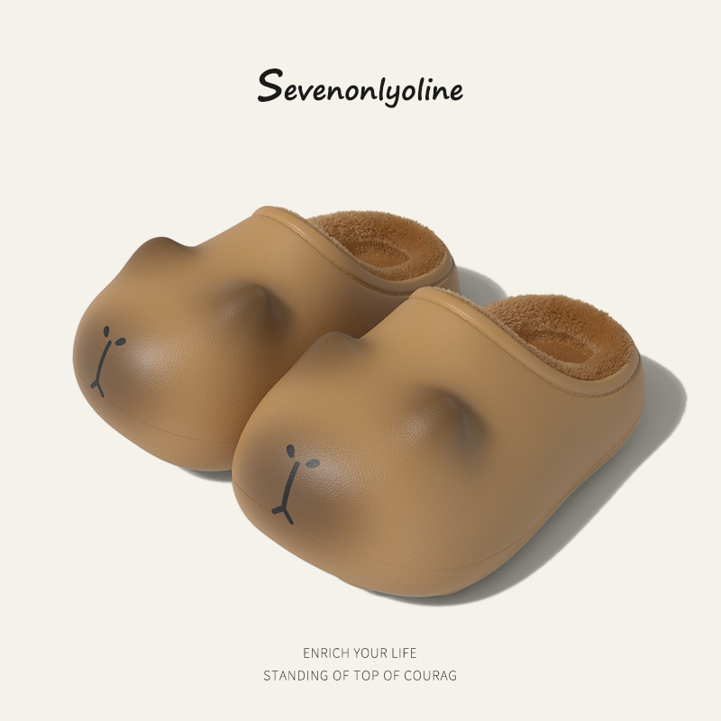 2025冬季新款居家亲子棉拖鞋EVA外穿防水保暖可爱小熊卡皮毛毛拖