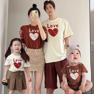 2025夏款亲子装爱心t恤一家三口四口婴儿满月百天拍照母女母子装