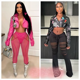 欧美风朋克摇滚机车服皮衣外套女舞台走秀演出服朋克摇滚机车服女