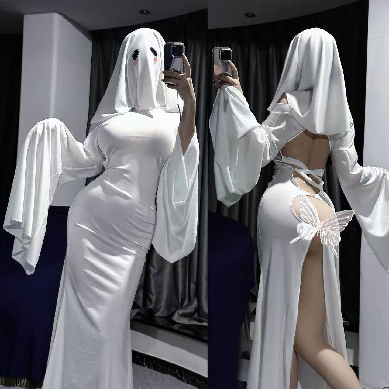 幽灵娘COS服杏子夫人同款可爱鬼cosplay服装连衣裙白色修身鱼尾裙