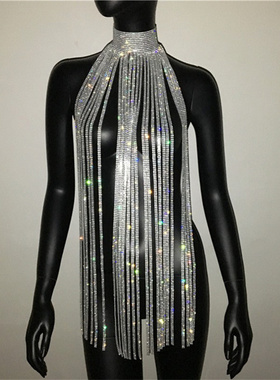 金属水钻超长男女通用闪钻项链