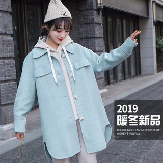 双面绒羊毛大衣女2019流行新款秋冬双面绒妮子羊毛呢外套中长款