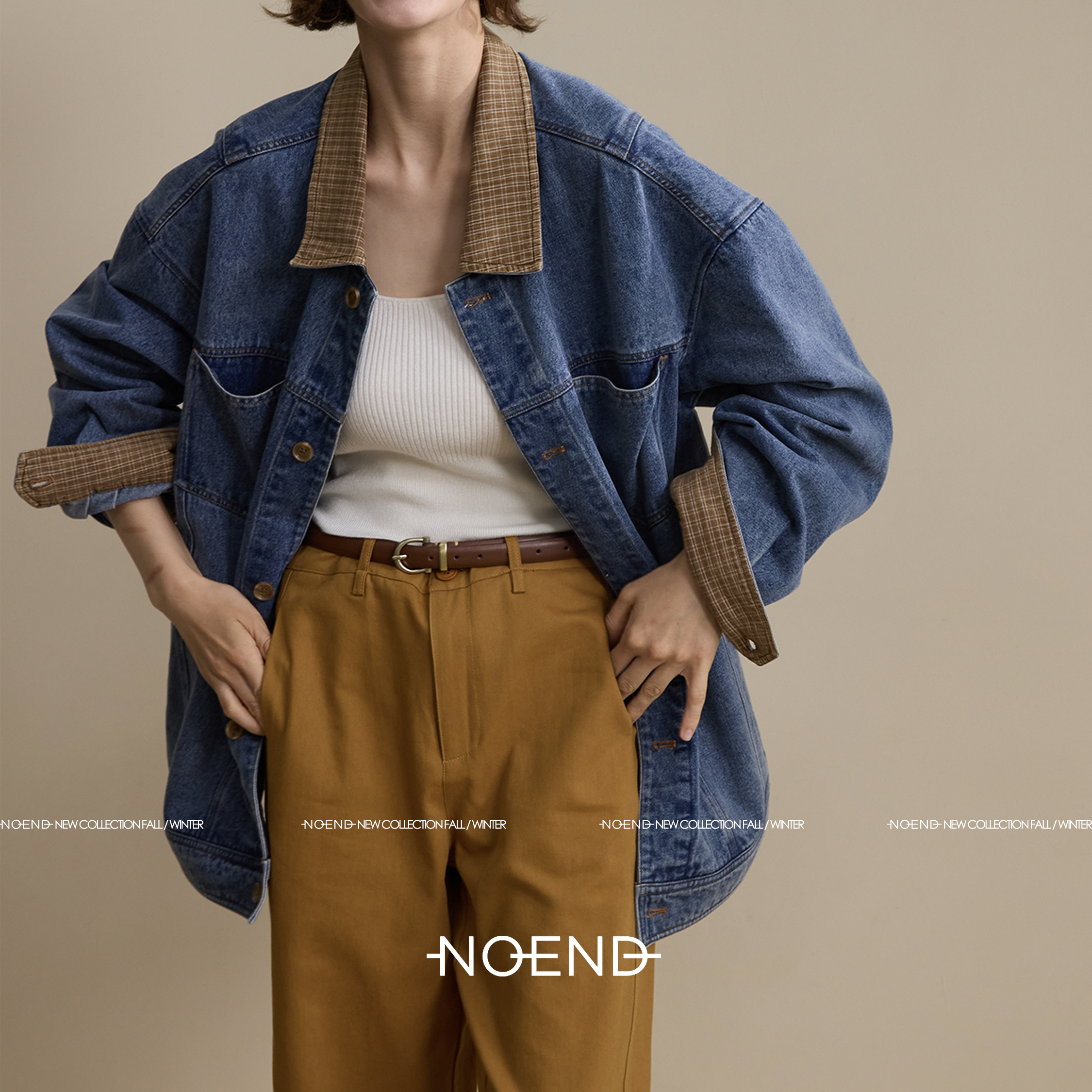 NOEND 25AW  【自由丹宁】90s复古洗水格纹翻领牛仔夹克 牛仔裤