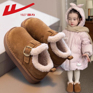 回力厚底加绒勃肯鞋女童2025冬季保暖毛毛面包鞋加绒加厚外穿棉鞋