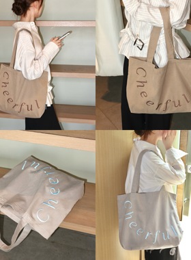 SunsetPark「Cheerful」原创字母刺绣简约百搭大容量单肩托特包
