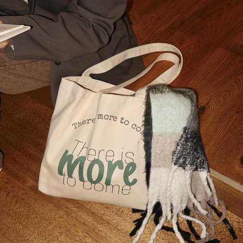 SunsetPark「未来可期」原创复古英文大容量百搭单肩托特帆布包包