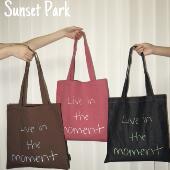 SunsetPark「活在当下」原创英文撞色刺绣彩色牛仔百搭单肩帆布包