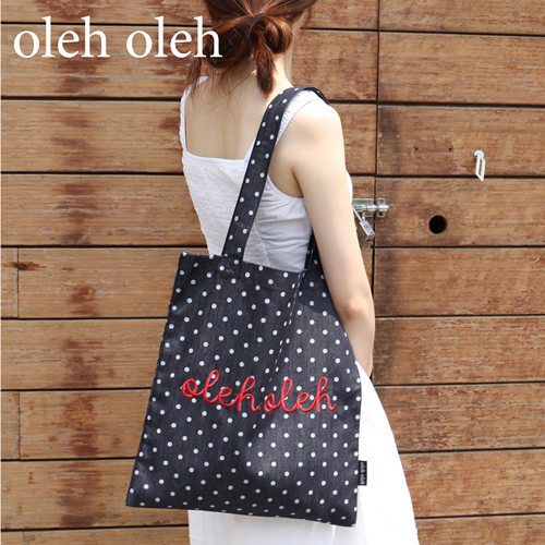 oleholeh韩系波点牛仔帆布包
