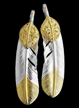 日本正品LaKey先金上金羽毛XL特大羽毛项链吊坠男女日本手工银饰