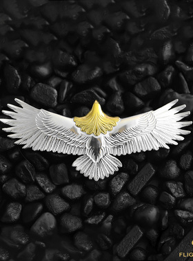 日本正品LaKey 稀有特注唐草金头银身中鹰项链吊坠男日本手工银饰