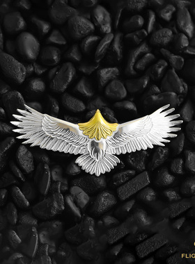 日本正品LaKey 稀有特注唐草小鹰金头银身项链吊坠男日本手工银饰