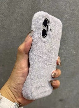 毛茸茸灰色a57毛绒A58x/a97手机壳V70S/V50男女款简约纯色v60S真我NEO7se/gt6/5手机壳Realme15pro+/14/13/12