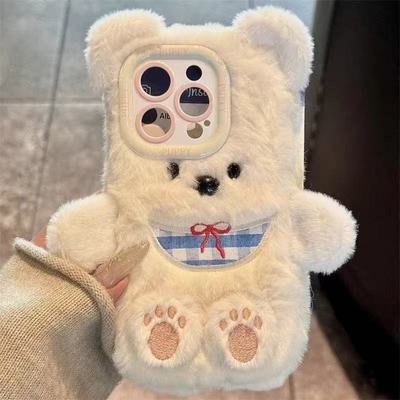 秋冬款白色小熊y500女y50m/vivoX200PRO/X100s/x90/y300Y200i手机壳vivos30pro mini毛绒S20pro/S19/s18/s17e