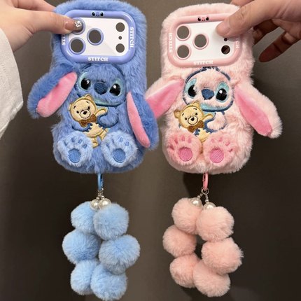 毛茸茸史迪仔小熊可爱A6PRO/a5女a3/a2m秋冬款毛绒OPPOFindx9/8s+/7ultra/6pro软OPPO Reno15pro/14/k13/k12x