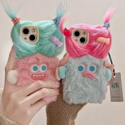 辫子女孩y35m秋冬Y77毛绒y37/y36i/vivox200/x100s可爱表情x90s/x80/vivos19pro/s18s16/s17t手机壳vivo y78+