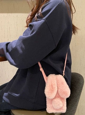 秋冬款毛绒可斜挎保暖手兔子y73s女款vivo y35m/IQOO13/12/11s套IQOONEO10/9s pro+/8/7/6/5手机壳iqooz9x/z8